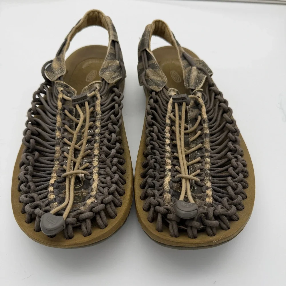 KEEN Uneek Mens 12 Brown Camo Braided Cord Outdoor Sandals 1018475